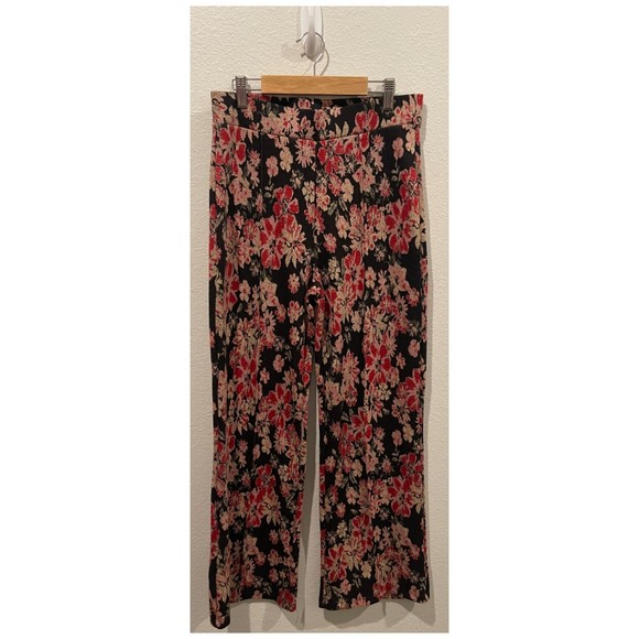 FREE PEOPLE Boho Floral Black Red Pants